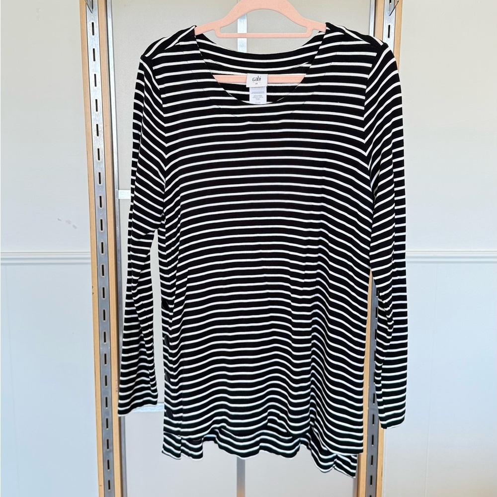 CAbi Women's Black and White Striped Long Sleeve Top